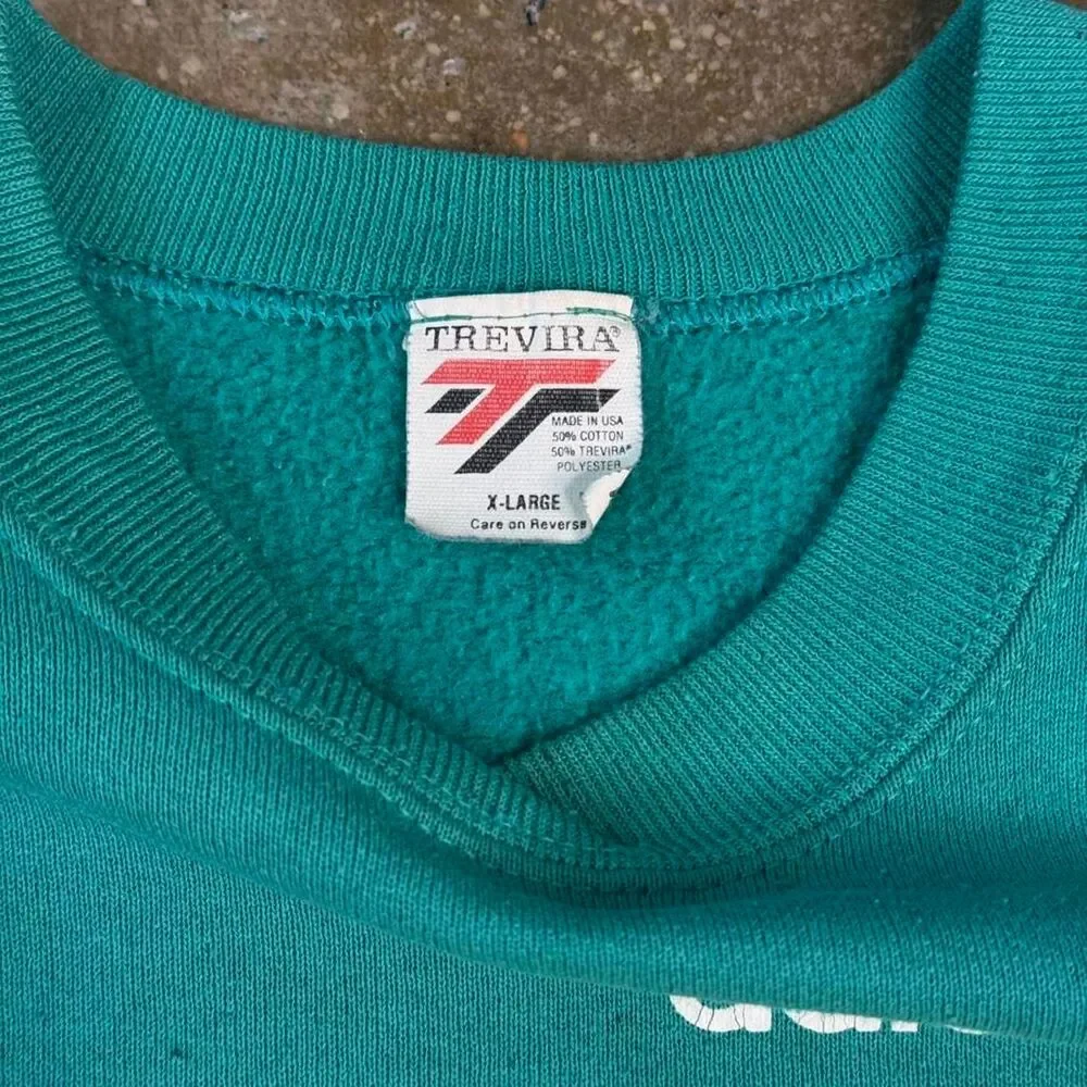 Vintage Adidas Trevira crewneck in teal‎ with bold graphic. Made in USA